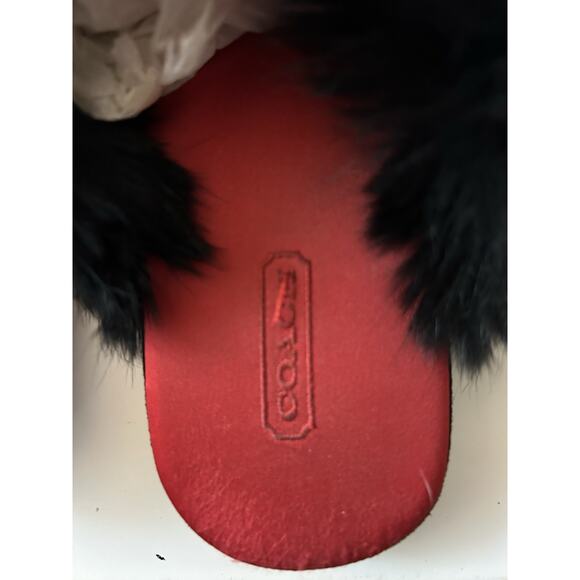 Auth Coach Signature Black Rabbit Fur Slippers Slides Sz 8 - Picture 5 of 10